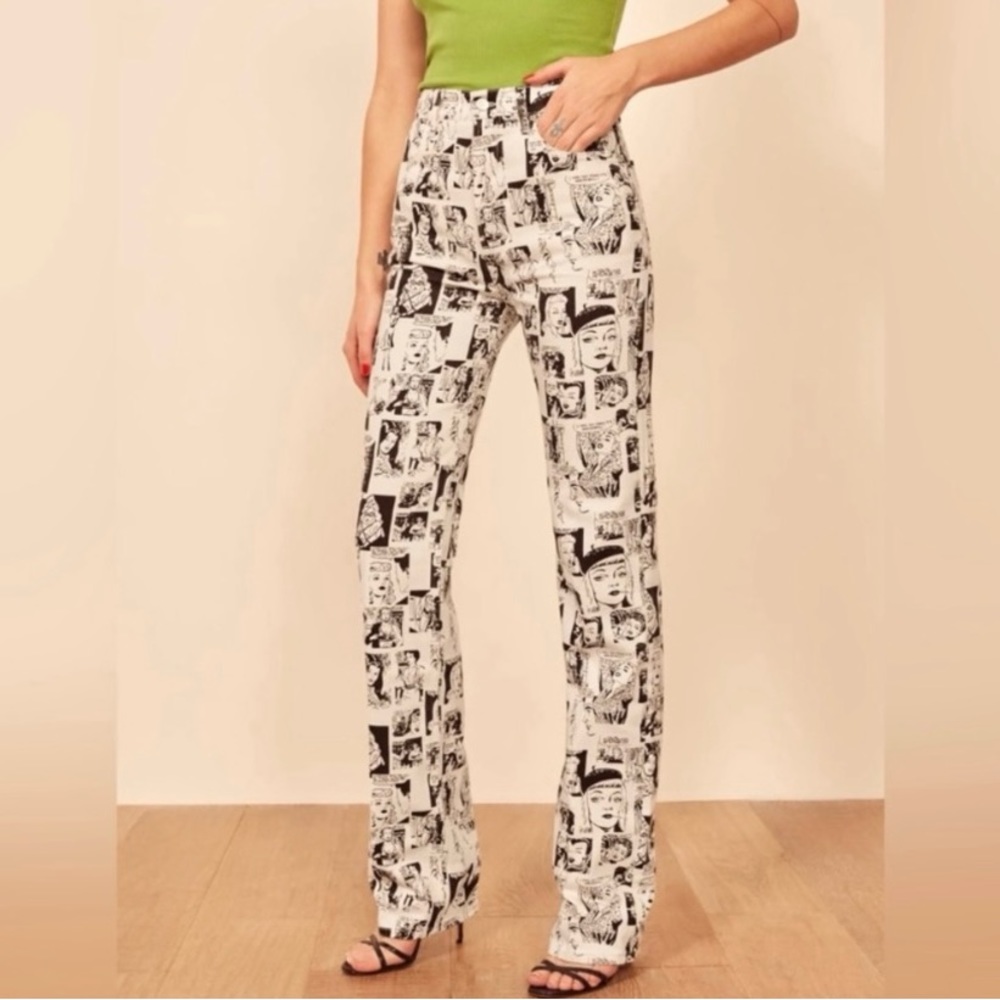 Reformation Newsprint Straight Leg High Rise Long Jeans